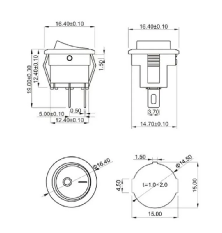 5PCS KCD 15mm KCD11 rocker schalter 2PIN I/O taste power schalter kleine größe Runde KCD-15 – Detail 1