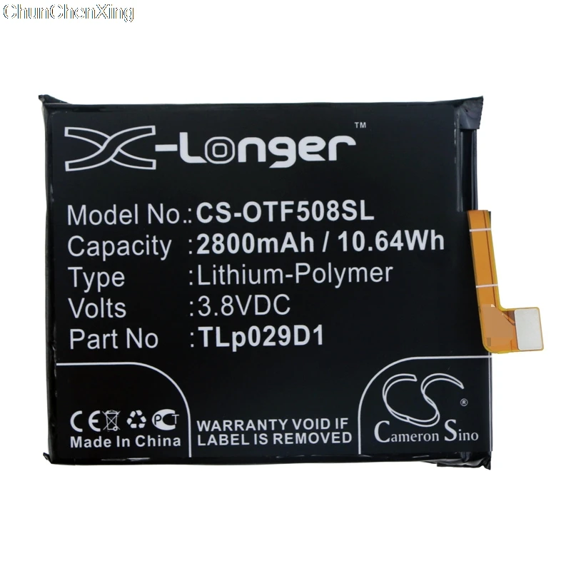 Аккумулятор Cameron Sino TLp029D1 2800 мАч для Alcatel 3L one Touch 3 две Sim-карты OT-5034 OT5052D VODAFONE Smart N9 VFD720
