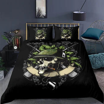 

Black Bedding Set Soldier Skull Fashionable Cool 3D Duvet Cover Gun Queen King Twin Full Single Double Unique Design Bed Set