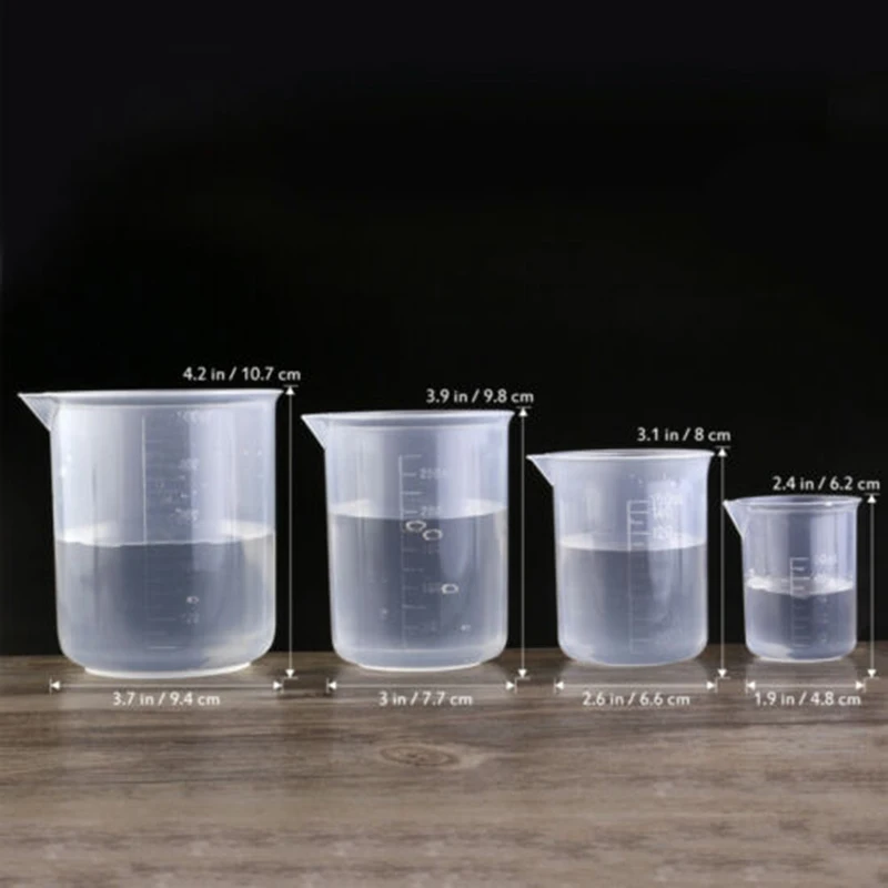 4 компл 50/150/250/500ml прозрачный Пластик мерный стакан измерений жидкостей твердого английского фарфора чашки кофе Кухня инструмент гаджеты