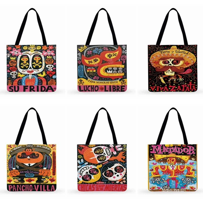 

Mexican Cartoon Art Design Print Tote Bag For Women Casual Tote Ladies Shoulder Bag Foldable Shopping Bag Fashion Beach Tote Bag