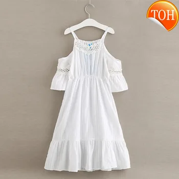 

4 To 14 Years Girls Dress Kids & Teenager Summer Off-shoulder White Pink Ruffle Beach Dress Children Princess Sleeveless Dresses