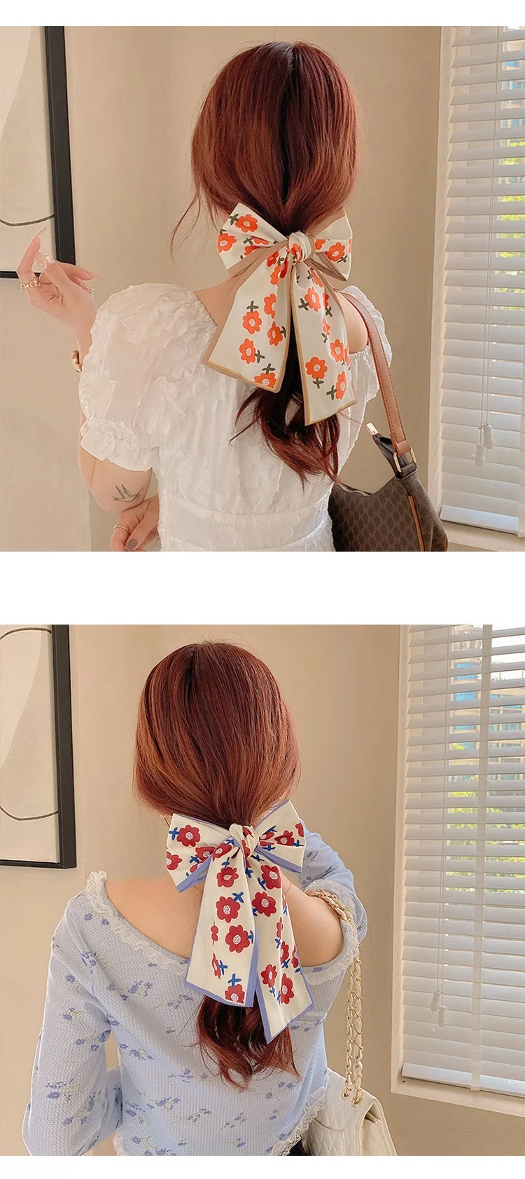 Women Silk Scarf Headband Female Tied Hair Summer Ribbon Retro French Bow Korean Horsetail Bundle Japanese Girl Hair Headdress