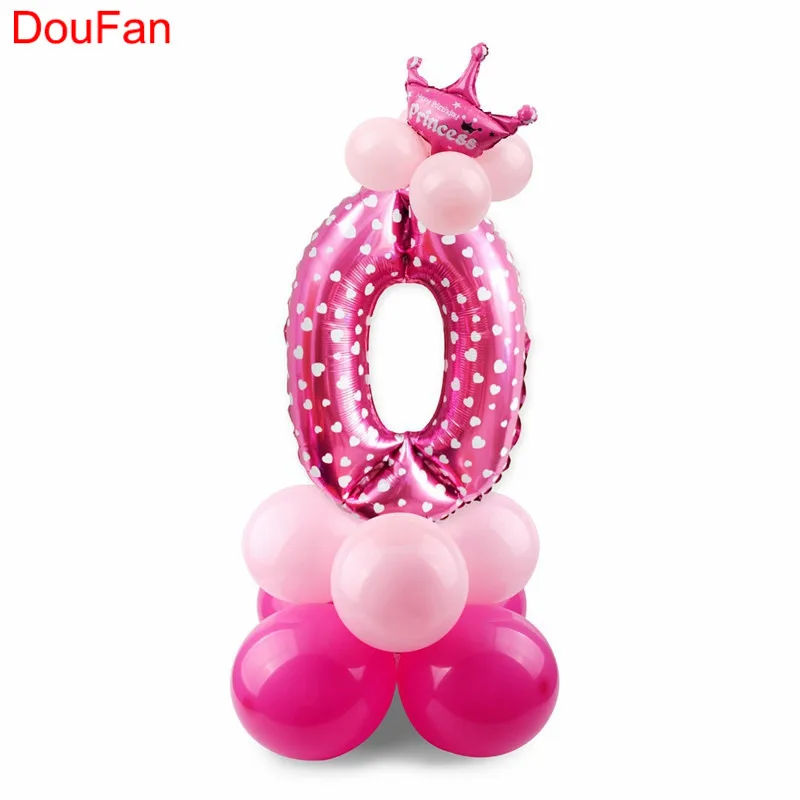 Pink-0 DouFan/1 комплект, синий, розовый шар с цифрами, шар с днем рождения, шар на день рождения, украшение для вечеринки, Детские вечерние шары с цифрами для мальчиков и девочек - Цвет: Pink-0