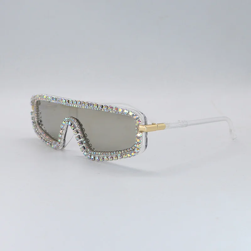 Прямоугольные Солнцезащитные очки женские блестящие, со стразами оправа мужские роскошные очки Модные оттенки брендовый дизайнер - Цвет линз: silver