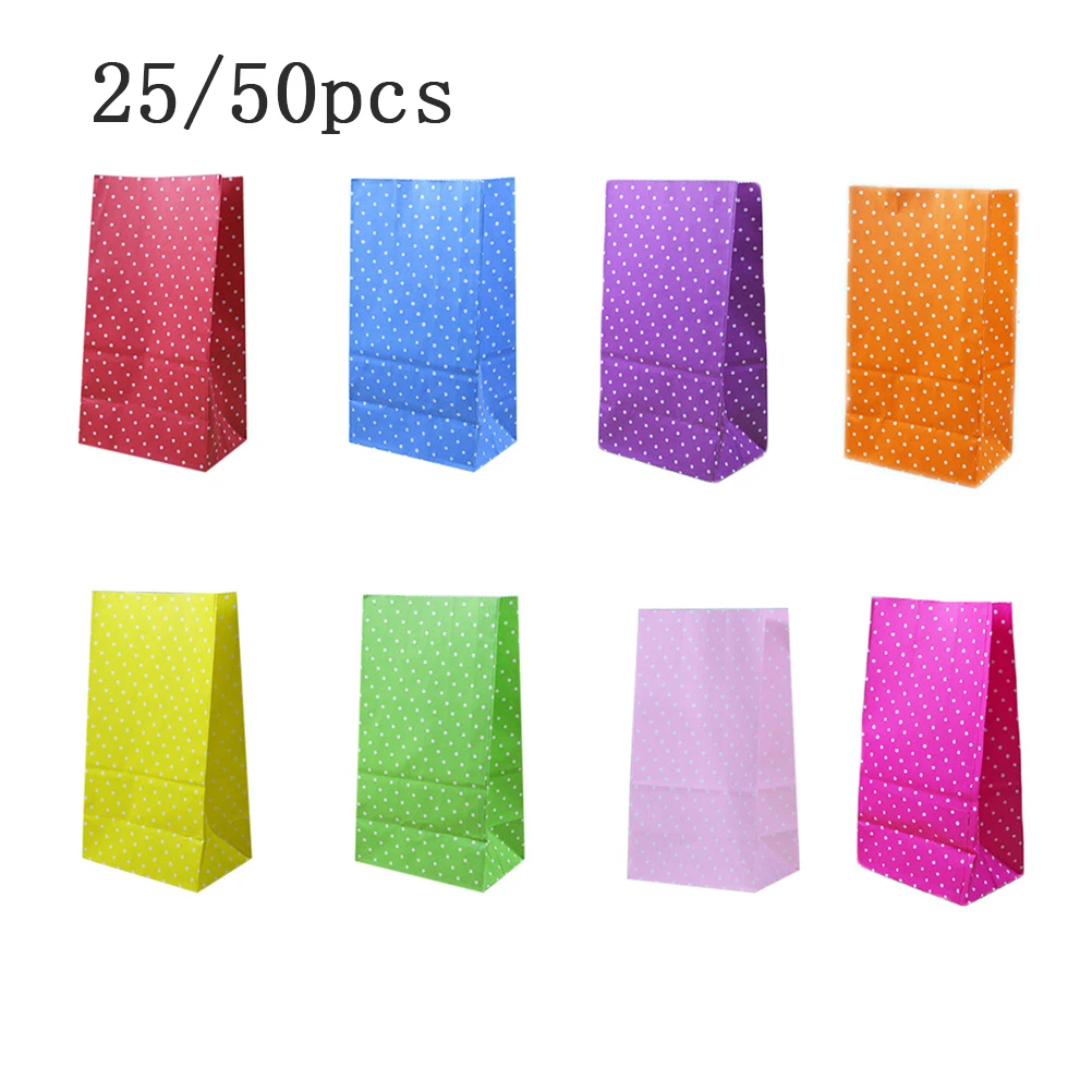 

25/50pcs Candy Paper Bags For Gifts Polka Dot Food Packaging Bags Paper Gift Bags Candy Bags Party Birthday Wedding Gift Bags
