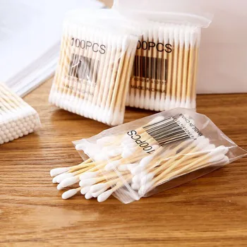 

High Quality 100 Soft Bag Wood Stick Double Head Cotton Swab Sanitary Swab Kitchen tool accessories Convenience