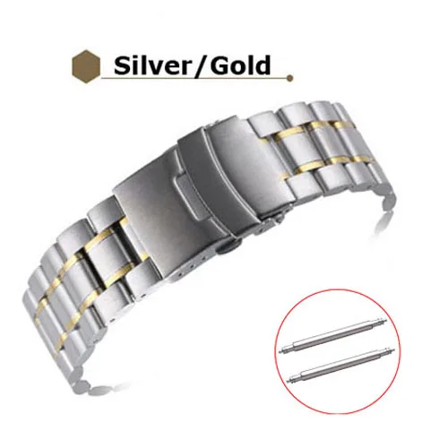 Silver Gold 5 строк часы ремешок 18 мм 20 мм 22 мм 24 мм сменный ремешок для часов Нержавеющая сталь двойной замок Пряжка браслет ремень браслет - Цвет ремешка: Silver Gold