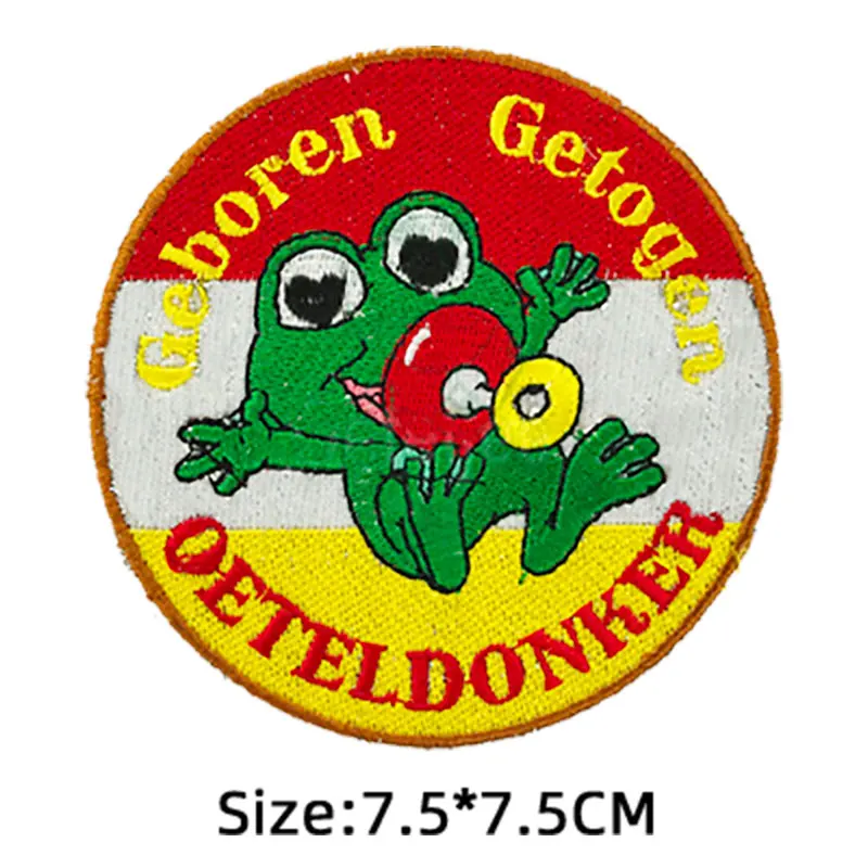 2021 Oeteldonk Emblem Frog Carnival for Netherland Emblems Full Embroidered Iron on Embroidery Patches for Clothing Applique F 