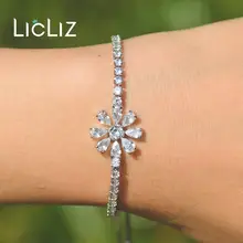 LicLiz, модные уникальные регулируемые браслеты в виде цветка для женщин, в форме капли воды, циркония, белое золото, в коробке, цепочка, ювелирное изделие LUB0202