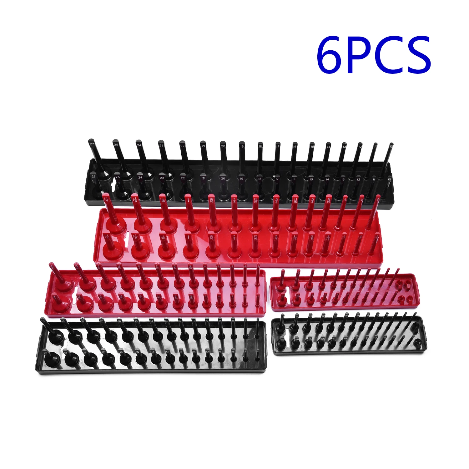 

Holder Socket Tray Red+Black Plastic Storage 6Pcs Metric Durable Organizer ABS 1/4 3/8 1/2
