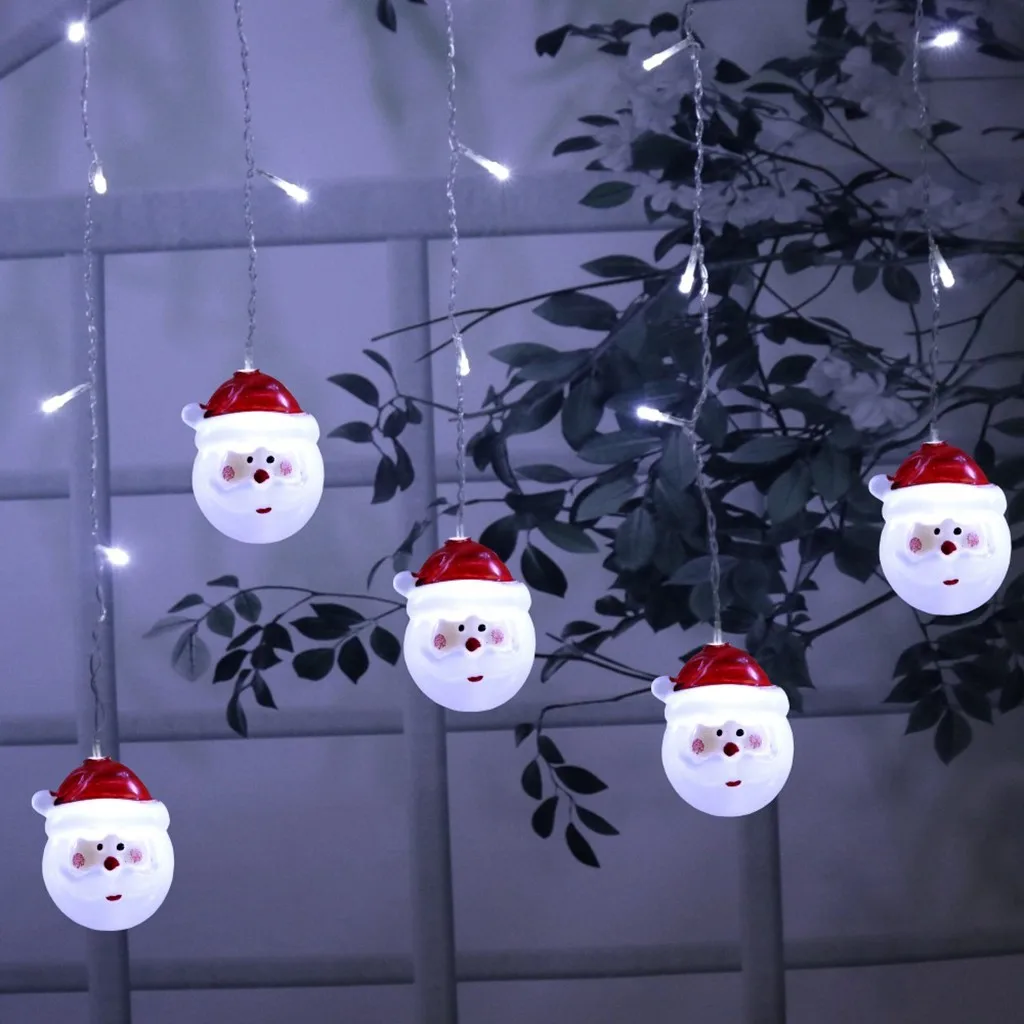 3.5M Christmas Window Curtain Santa Claus Head String Icicle String LED Lights