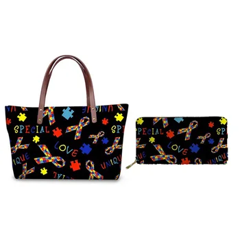 

Neoprene Top-handle Bag Tote Bags for Women Brand Autism Awareness Print Sac Feminino Large Handbag Ladies Leather Wallets Black