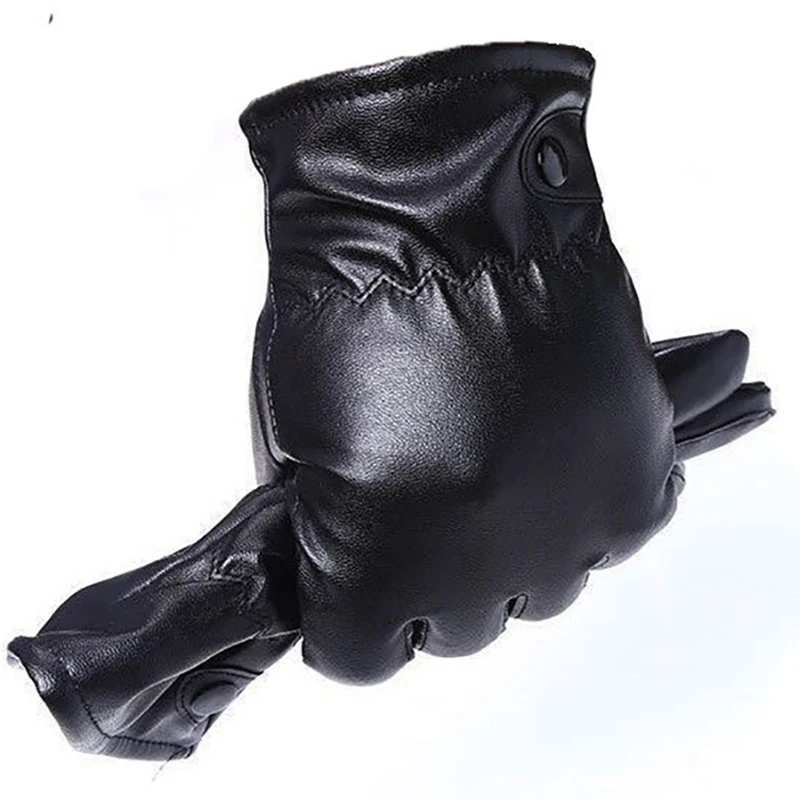 Men & Women Leather Black Gloves for Phone Touchscreen Flexible Inner Velet Windproof Waterproof Warm Thermal Glove Mittens