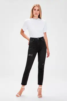 

Trendyol Black Ripped Detailed High Bel Mom Jeans TWOAW20JE0077