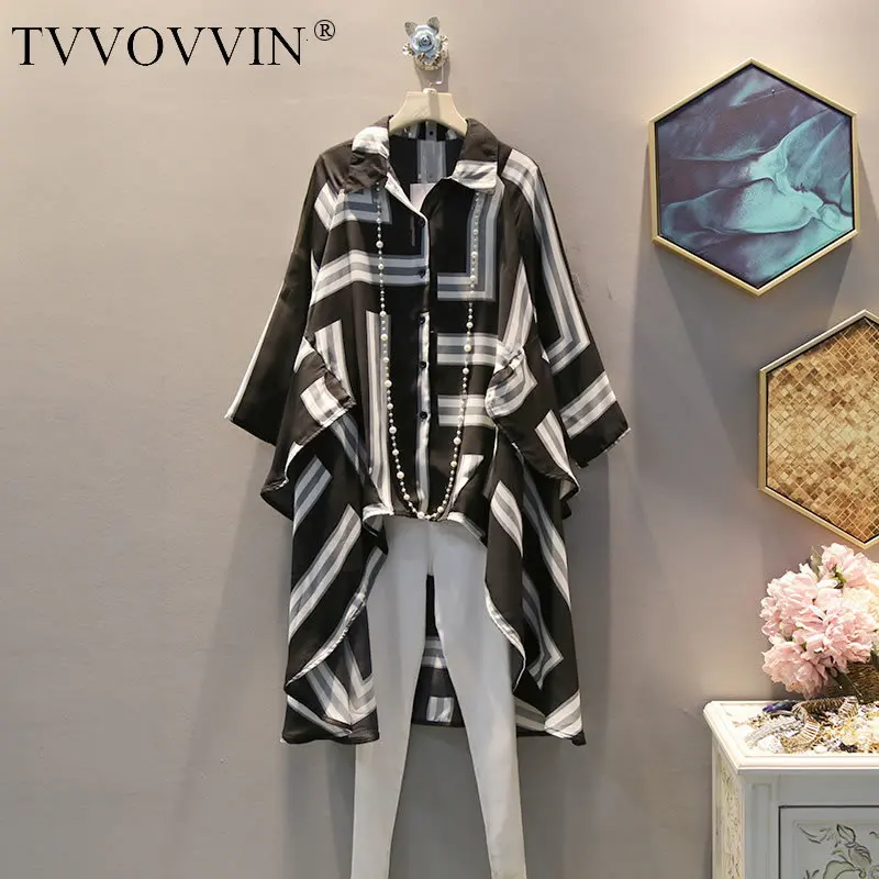 Tvvovviny Tide/рубашка в клетку с асимметричным узором, женская одежда, плюс размер, Тонкая блузка, отложной воротник, подходит для осени F636