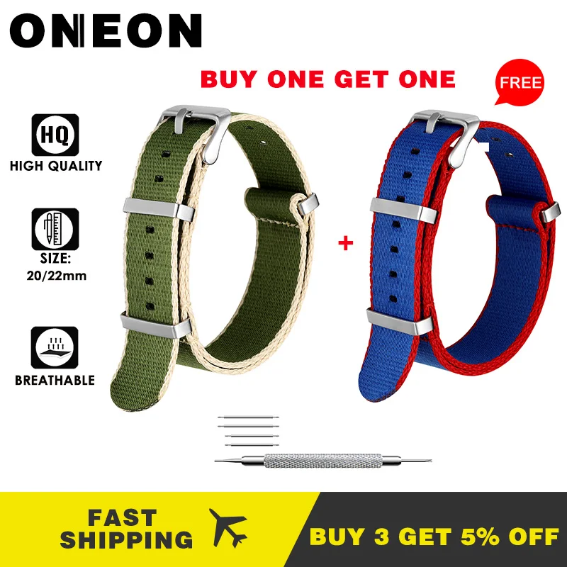 ONEON Buy One Get нейлоновый ремешок NATO с серебристой пряжкой аксессуары для часов 20 мм 22