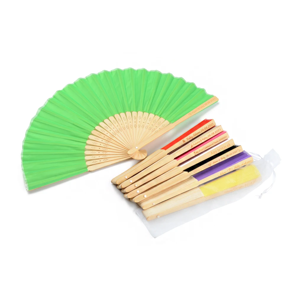 

100Pcs Personalized Engraved Vintage Silk Folding Fan, Customized Wedding Gift, Baby Birthday Party, With Organza Gift Bag