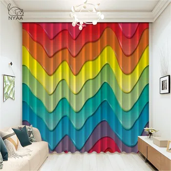 

NYAA Abstract Curtains Rainbow Colored Paint Drops Creative Artsy Graphic Living Room Bedroom Window Ultra-thin Micro Shading