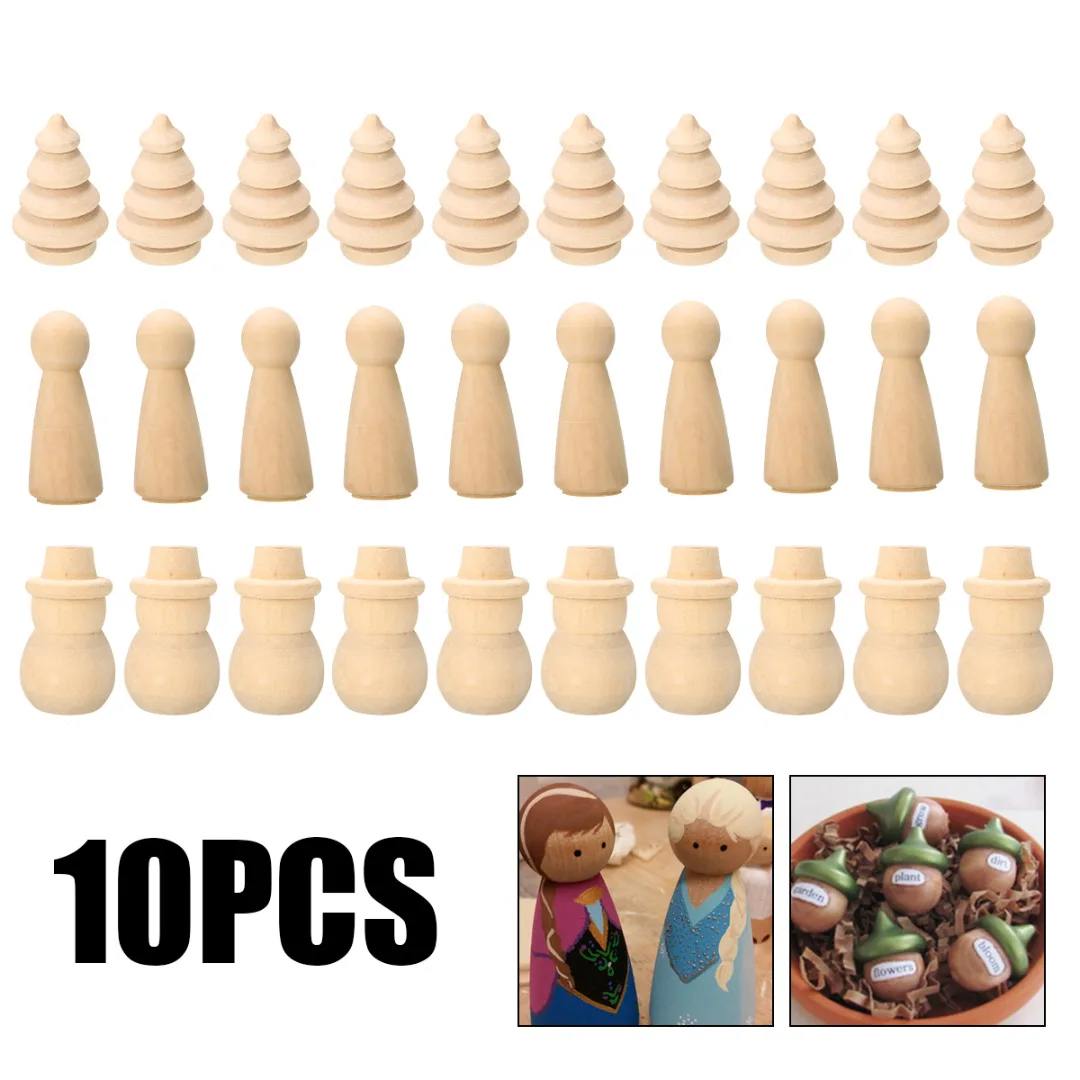10pcs Wooden Peg People Nesting Set Peg Dolls Crafts Acorn/Boy/Christmas Tree/Girl/Snowman DIY Toy Home Decoration