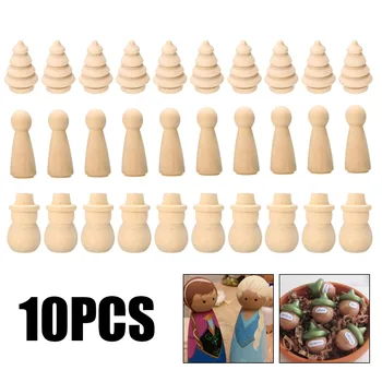 

10pcs Wooden Peg People Nesting Set Peg Dolls Crafts Acorn/Boy/Christmas Tree/Girl/Snowman DIY Toy Home Decoration
