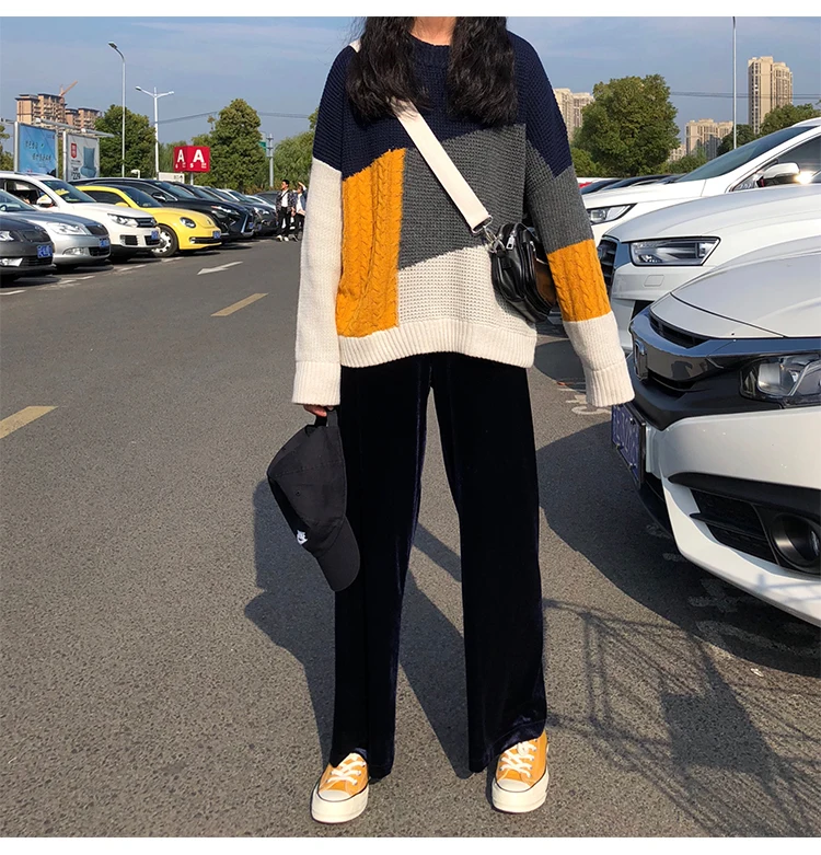 SuperAen новые осенние пуловеры свитера женские дикие повседневные Модные женксие кофты v-образный вырез Круглый воротник вязаные топы женские