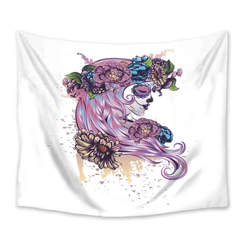 

Sugar Skull Flower Woman Face Tapestry Wall Hanging Polyester Home Bedroom Decor Bedspread Beach Mat Blanket Yoga Mat Dorm Decor