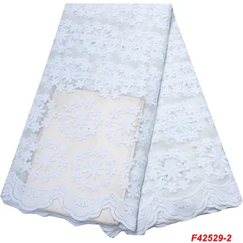 

Swiss Lace Materials African Net Lace High Quality French Lace Fabric nigerian White Milk Silk Embroidery Tulle fabric F2529