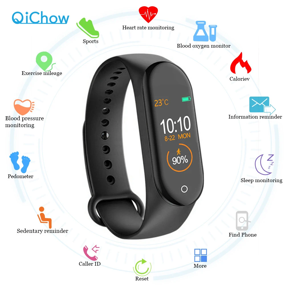 

QiChow M4 Sport Fitness tracker SmartWatch Waterproof Smart Bracelet Bluetooth Blood Pressure Heart Rate Monitor Smart Wristband