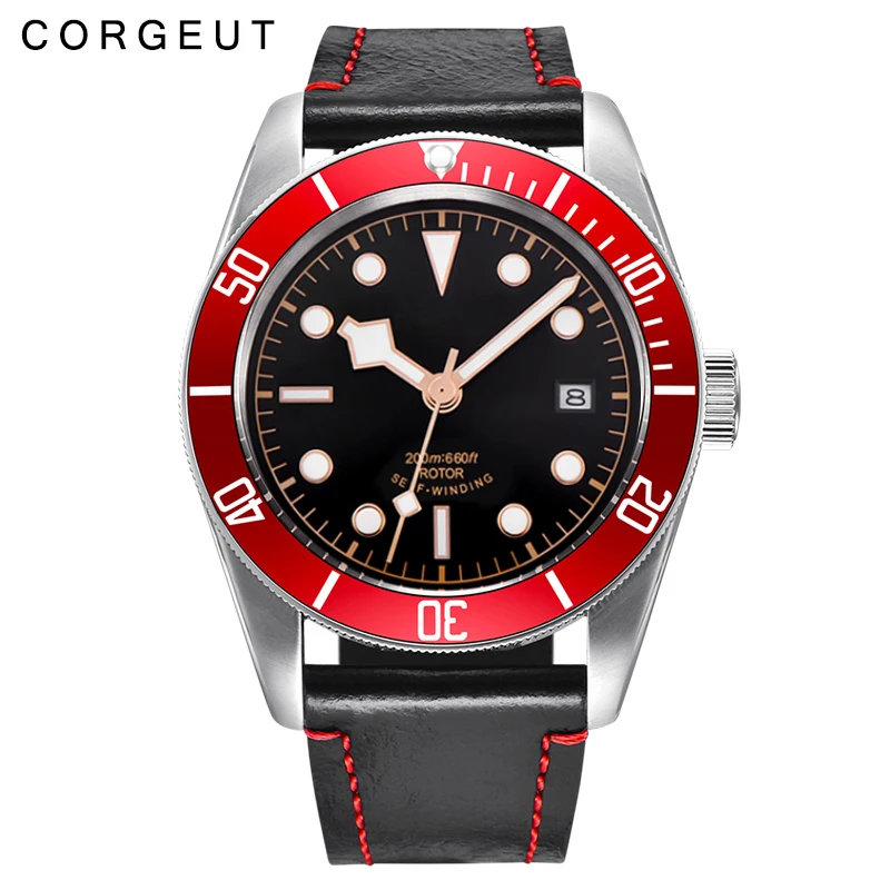

Corgeut Watch Men Leather Strap Luxury Brand Diver Watch Automatic Mechanical Watches Business Luminous Sapphire Wristwatch Mens