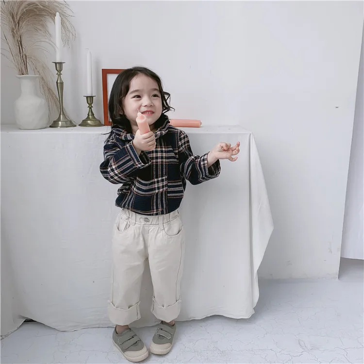 Hsenting/ г., весенний стиль, корейский стиль, Детская шикарная клетчатая рубашка с длинными рукавами и отложным воротником
