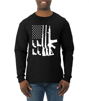 

Assorted Guns American Flag Mens USA Pride Long Sleeve T-Shirt 2nd Amendment Tee
