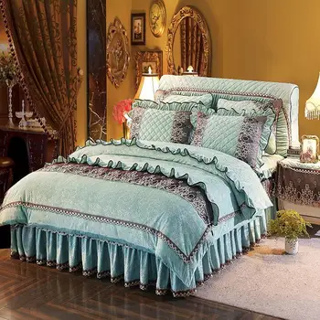 

38 Luxury Princess Korean Bedding set Queen Double size Bed Duvet cover Bed skirt set couvre lit de luxe