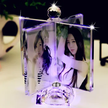 

DIY Rotated Crystal Photo Frame with LED Stand Personalized Glass Spinned Windmill Picture Album Birthday Valentines Day gift