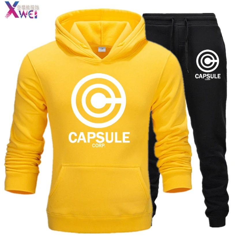 

2020 yellow New Men's Brand Suit Sports Casual Cotton Men's Sportswear Hoodies Two-piece + Pants Sports Autumn and Winter Set