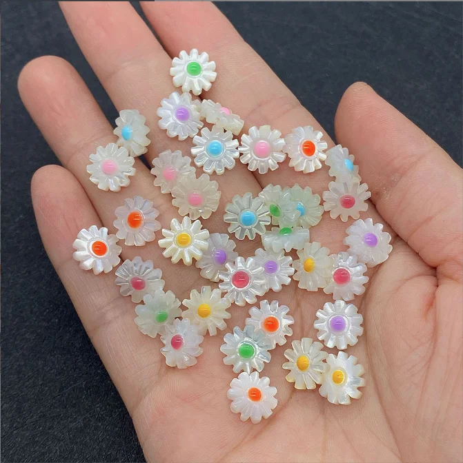 Many Colors ! 100pcs Natural Daisy Sunflower Mother Pearl shell for DIY Jewelry 6 Petals Flower Cut MOP Brooch | Украшения и