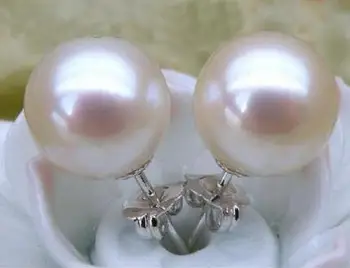 

>>>>noble jewelry 14k solid white gold 10.5-10.8mm AAA+++ perfect round white south sea pearl earrings