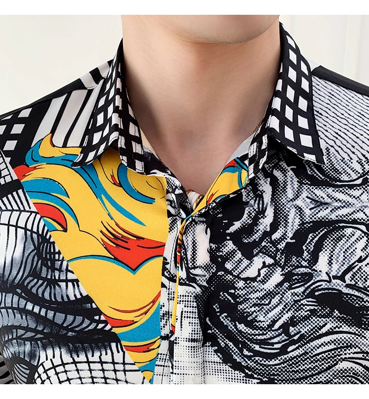 Золотая леопардовая рубашка с принтом для мужчин Camisa Masculina с длинным рукавом Slim Fit рубашки Повседневная модная мужская Клубная одежда Топ