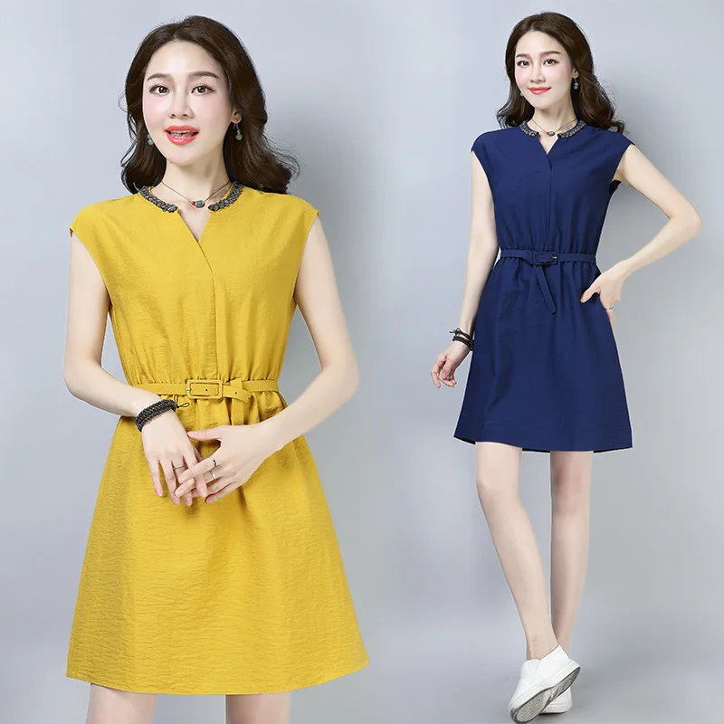 2019 Zomer Slijtage Nieuwe Stijl Buik Die Tibetaanse Vlees Taille Knuffelen Rok-Stijl Elegante Afslanken Casual Katoen Linnen Jurk 2019 Zomer Slijtage Nieuwe Stijl Buik Die Tibetaanse Vlees Taille Knuffelen Rok-Stijl Elegante Afslanken Casual Katoen Linnen Jurk