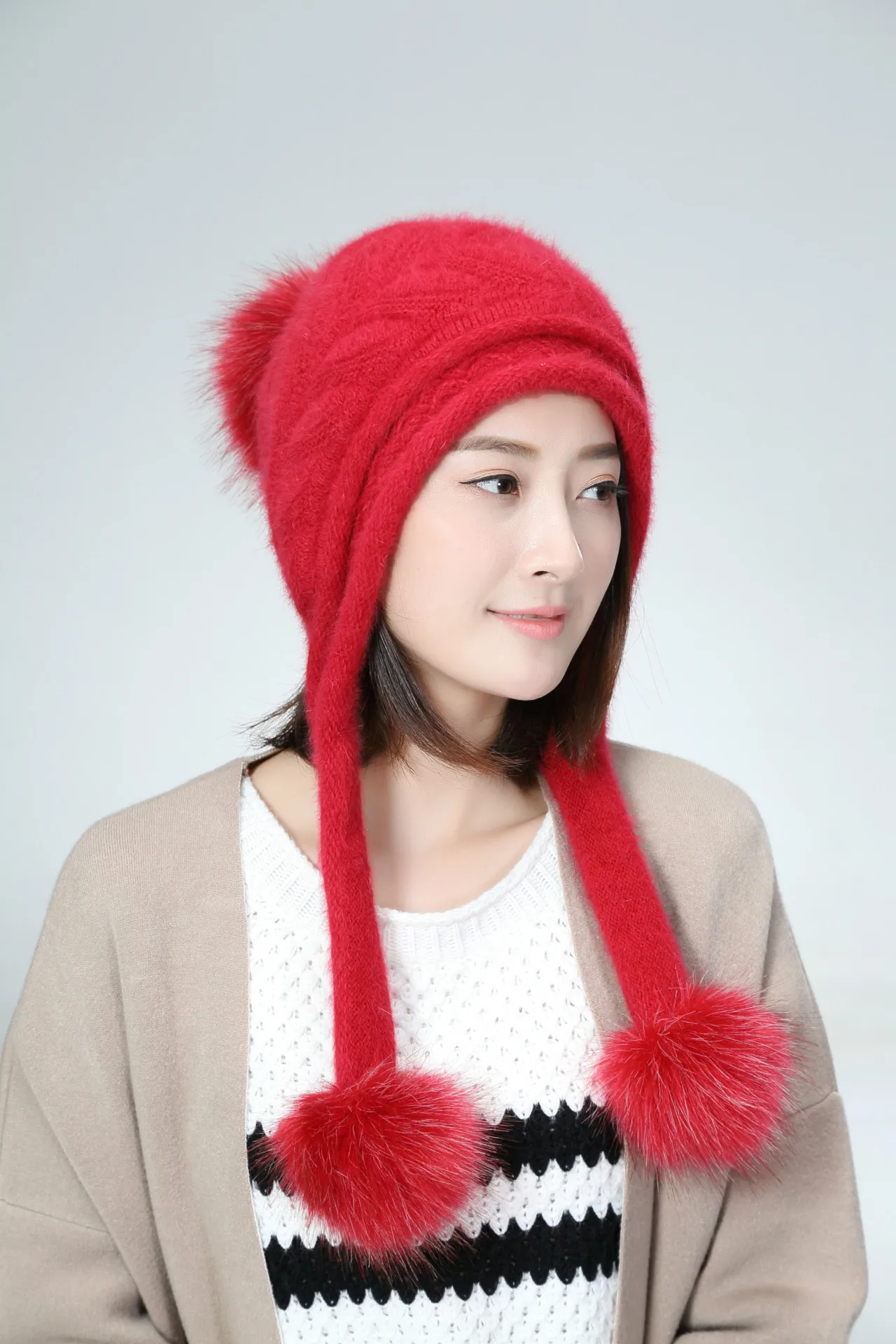 New Hair Ball Wool hats Rabbit Hair hats Woman Super Ball Beret Hood Warm and Thicker