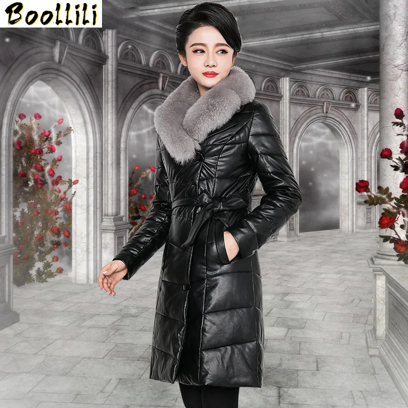 

Boollili Winter Coat Women Fox Fur Collar Pu Leather Jacket Women Down Cotton Jackets Parka Abrigos Mujer Invierno 2020