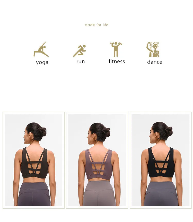 New Shockproof Sports Bra Women Gym Fitness Push Up Bras Deep V sexy hollow Yoga Bra Back Cross Ladies Run Bras fitness Top