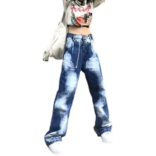 

2022 Baggy jeans Street Leg tie dye jeans for women vintage streetwear plus size jeans Women's Jeans Full-size, High-Waisted