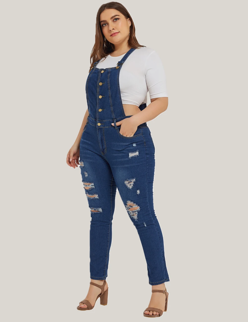 Plus Size Vrouwen Jumpsuits Denim Blue 