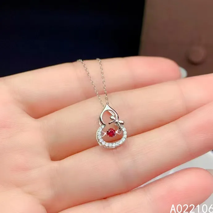 

Fine Jewelry 925 Pure Silver Inlaid Natural Pyrope Garnet Girl Luxury Popular Gourd Chinese Style Gem Pendant Necklace Support D