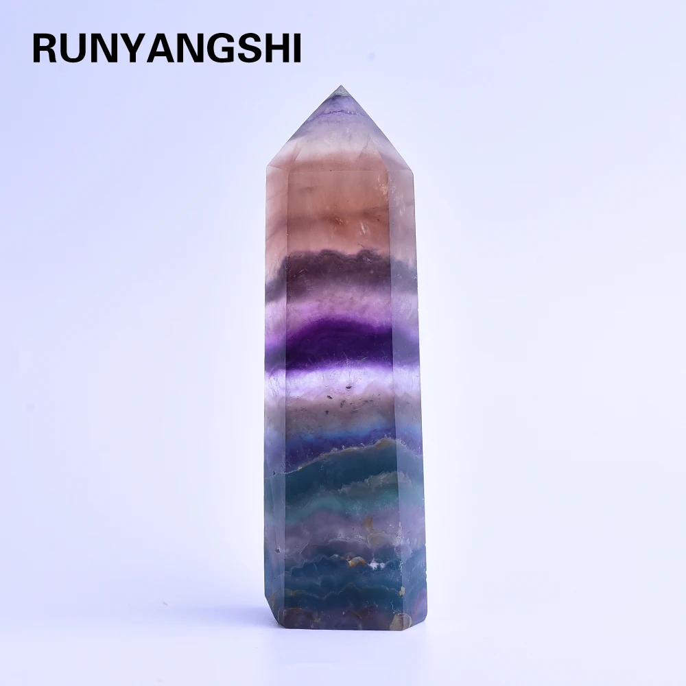 13-14cm Natural crystal fluorite hexagonal single point column Striped color wand for home Ornament | Дом и сад