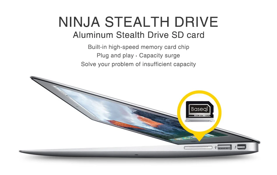 BaseQi Ninja Drive Алюминиевый 256 Гб карта памяти sd-карта для MacBook Air 1" и MacBook Pro 13"/15"