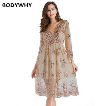 

2020 Hot Spot European and American Sexy Women's Sequin Dress V-neck Long Sleeve A Pendulum Party Dress Free Shipping