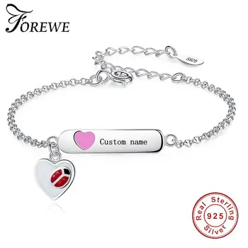 

Engrave Name Letter Chain Bracelet 925 Sterling Silver Ladybug Heart Bracelet for Girls Kids Personalized Jewelry Christmas Gift