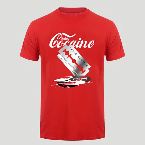 red Мужская футболка Летняя модная футболка с круглым вырезом Pablos Finest Cocaine Escobar Blow хлопок черный короткий рукав топы - Цвет: red